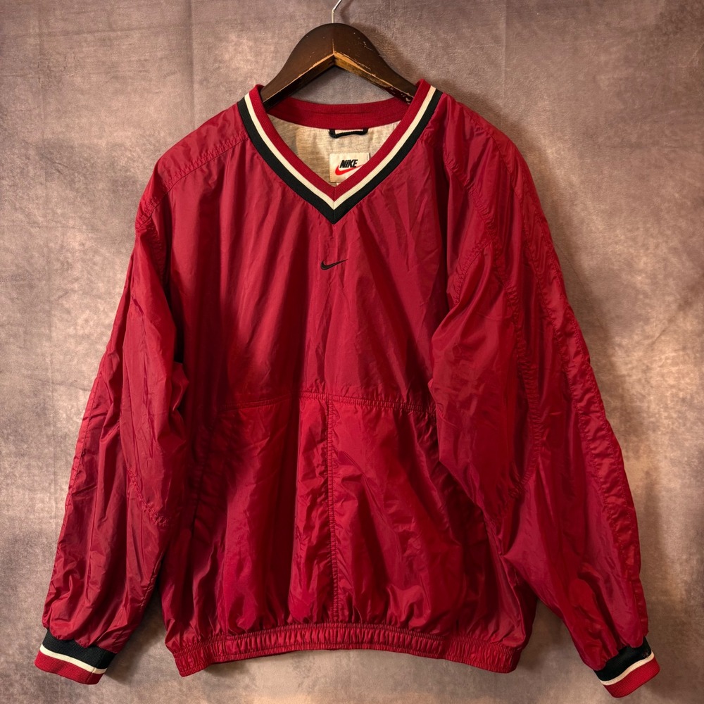 VTG Nike  Red V-Neck Windbreaker Pullover Jacket Large Youth 12-14